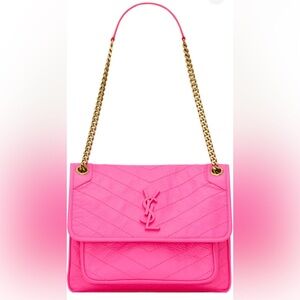 Saint Laurent Niki Medium Fluorescent Rose Shoulder Bag